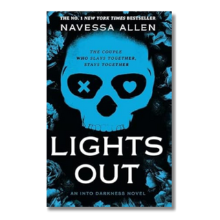 Book cover of 'Lights Out' by Navessa Allen with a blue skull design on a black background.