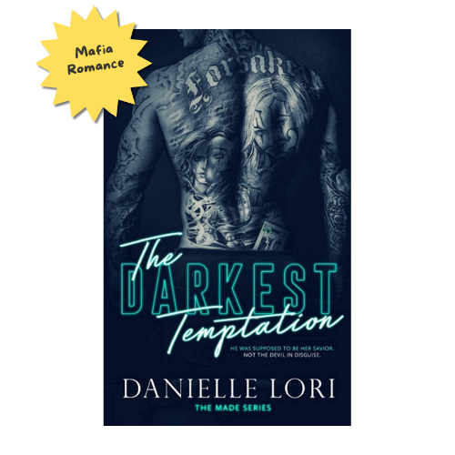 Book cover of 'The Darkest Temptation' by Danielle Lori with tattooed characters and 'Mafia Romance' tag.