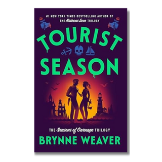 Book cover of 'Tourist Season' by Brynne Weaver with a purple background and silhouette of two people.